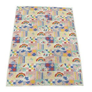 Vintage Handmade Quilted Blanket Rainbows Colorful Animals Gender Neutral 44x34